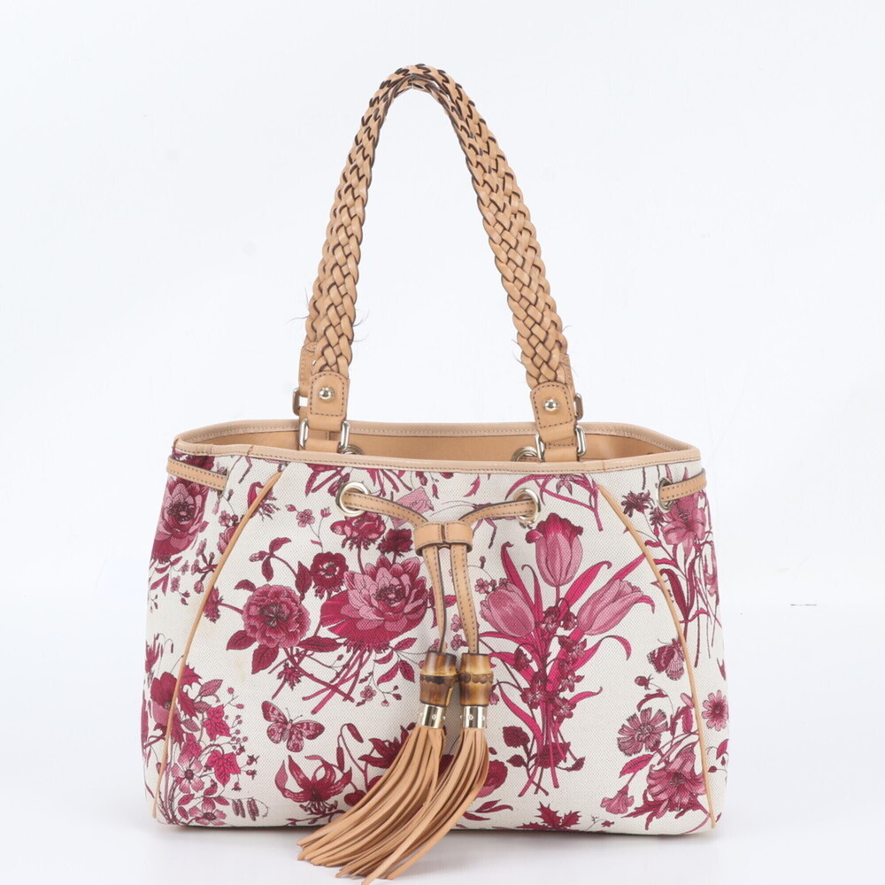 Gucci Bamboo Tassel Flower 170582 Leather Tote Bag Shoulder Handbag for Women